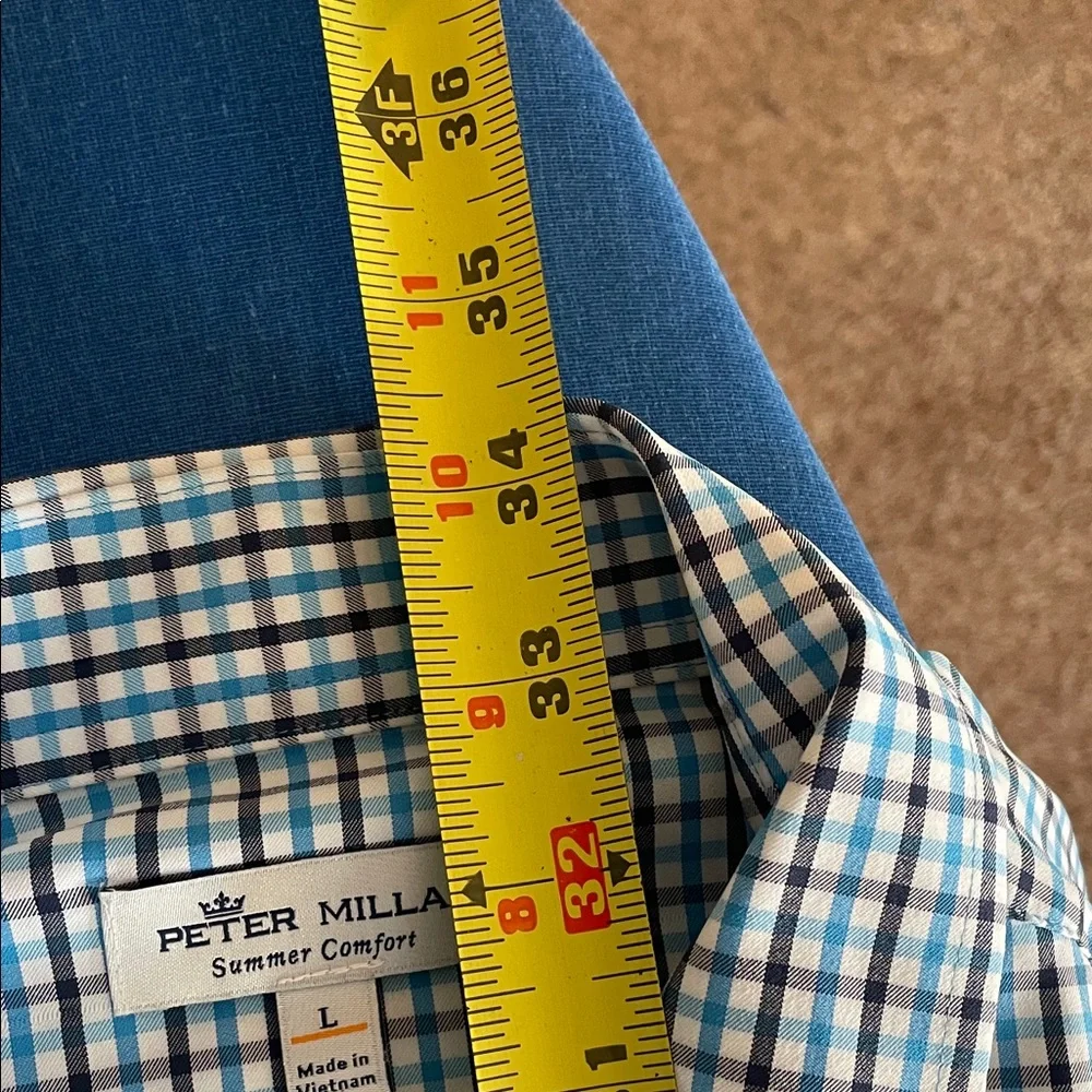 Peter Millar Men's Blue and White Checkered Shirt